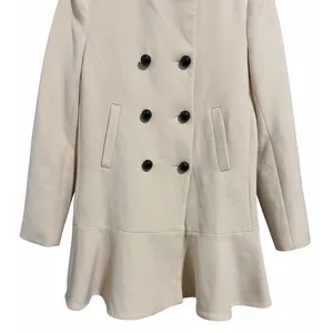 Zara Double Breasted Ruffle‎ Bottom Pea Coat Women's Size XS thumbnail 5
