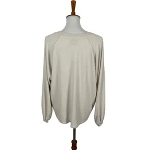Urban Outfitters Cozy Knit V Neck Long Sleeve Cropped Sweater Top‎ Small Beige thumbnail 4