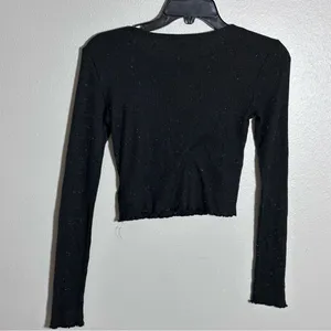 American Eagle Women Ribbed‎ Gray/Black Long Sleeve Crop Top size XS thumbnail 6