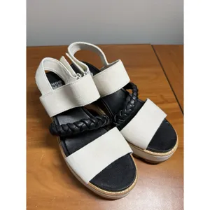 NEW SOREL Joanie IV Slingback Wedge Sandal Heel 7.5‎ Platform Cream Chalk Black thumbnail 3
