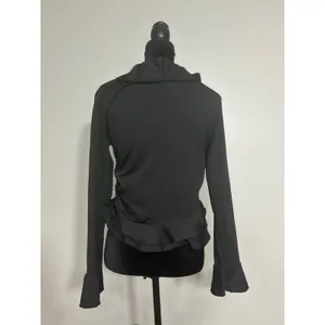 Women's Black Ruffle V-Neck Peplum‎ Long Sleeve Blouse Top Ruched Sexy XL 12 thumbnail 4