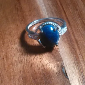 Lapis Lazuli and Simulated White Diamond Sterling Silver Ring (Size 8) thumbnail 13