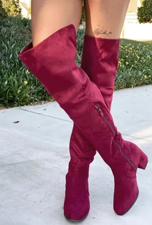 Boutique Wine Colored Over The Knee Boots thumbnail 1