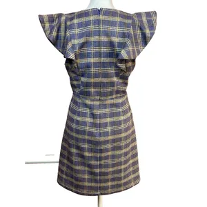 Altar'd State Size Medium Soft Dress Flutter Sleeves Stretch Plaid Blue‎ V Neck thumbnail 3