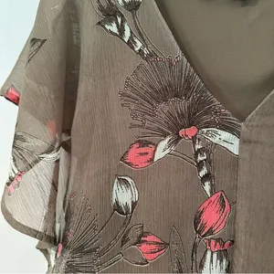 Express Tie Front Crop Blouse Women's XS‎ Olive Green Flutter Sleeve Lined thumbnail 2