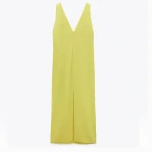 NWOT Zara Center Ruched Detail V-Neck Wide Straps Yellow Midi Dress Small thumbnail 10