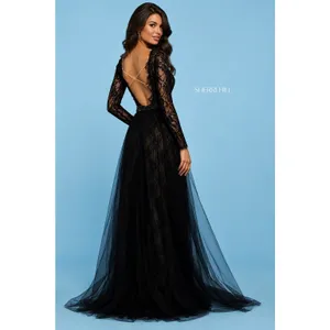 Sherri Hill 53565 Black Lace Open‎ Back Gown Size 4 NWT $750 thumbnail 3