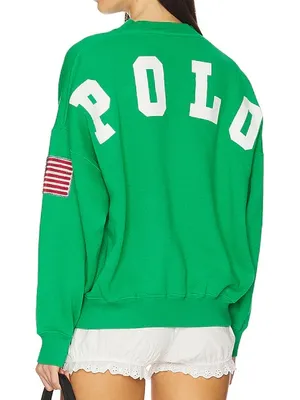 Ralph Lauren Polo Oversized Logo Fleece Crewneck in Bright Clover Green thumbnail 2