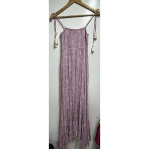 Olia Bradlea Smocked Tassel Tie Shoulders Maxi Dress Women size Medium thumbnail 6