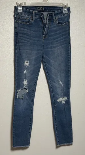 Abercrombie & Fitch Women Harper‎ Low Rise Ankle Distressed Blue Jeans size 0S thumbnail 1