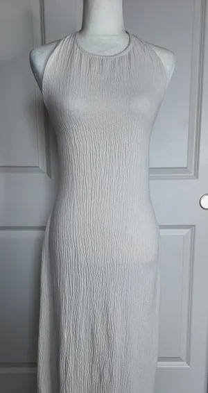 Stradivarius Textured Halter Midi Dress Ivory Size M thumbnail 1