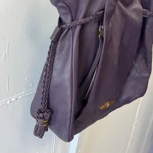Elliott Lucca Sintra Purple Leather Hobo‎ Bag Braided Tassel Large Tote Purple thumbnail 4