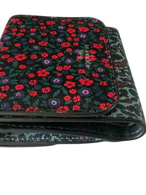 Coach trifold blue red floral coated leather wallet thumbnail 6