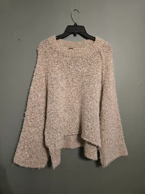 Free People Speckled Cream Bouclé Crewneck Sweater XS oversized thumbnail 2