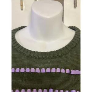 ModCloth Olive Green Knit Puff Short Sleeve Sweater Light Purple Ribbon- Medium thumbnail 7