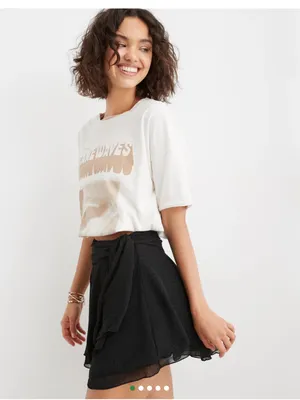 Aerie Chiffon Flowy wrap skirt black mini skirt lined size S Gothcore coquette thumbnail 3