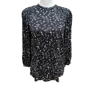 Joie Floral Blouse Women XS Black White Viscose Long Sleeve Keyhole Relaxed Top thumbnail 3