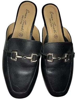 Black Leather Slip On Mule by Enzo Tesoti Classic Flat Loafer Size 39 thumbnail 6