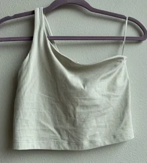 Lululemon Ribbed Nulu Asymmetrical One Shoulder Cropped Tank Ivory Cream Size 4 thumbnail 1