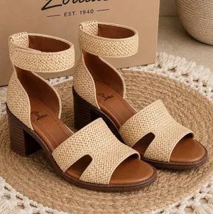 Zodiac IDA Woven‎ Raffia Block Heel Sandals Beige Ankle Strap SZ 8 thumbnail 1