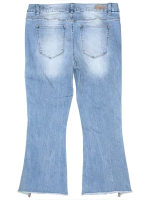 MISS ME Denim Crop Flare Jeans Light Wash Raw Hem Womens 32 x 26 Stretch M2190FL thumbnail 2