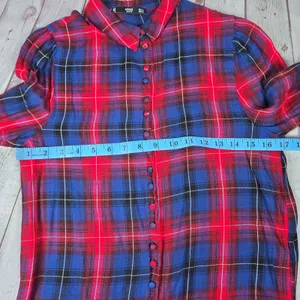 Mango MNG Basics Womens Annie Red Blue Plaid Long Sleeve Button‎ Up Shirt Size 4 thumbnail 6