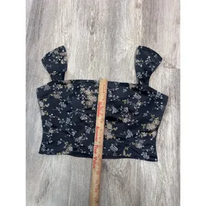 Lioness Papa Don't Preach Black Floral‎ Corset Top Front Zip Satin Size Medium thumbnail 6