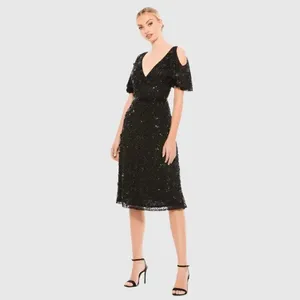 Mac Duggal 4988 Womens Pearl Embellished Drop Shoulder Dress thumbnail 3