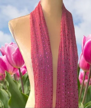 Pink sheer scarf with fringe thumbnail 4