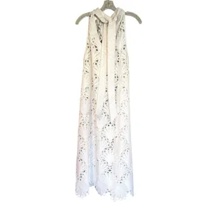 Holly Shae Eyelet‎ Lace Neck Tie Maxi Dress Women's XS/M White Boho Resortwear thumbnail 9