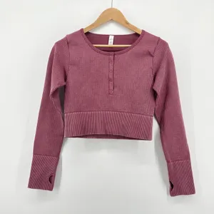 Aerie Main Squeeze Seamless‎ Waffle Crop Henley Large Long Sleeve Thumb Hole thumbnail 2