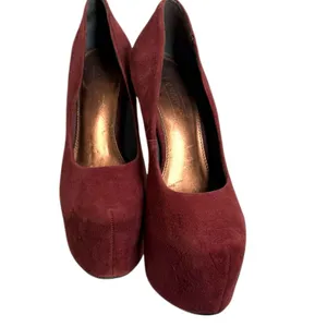 Vintage‎ Topshop Burgundy Suede Platform Pumps 7” heels Size 8 thumbnail 5