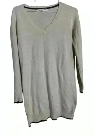 Cupcakes and Cashmere Sweater Dress Women’s med Ivory Gray Trim Stretch d15 thumbnail 1