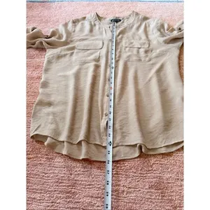 Notations Beige Button Front Utility Blouse XL Roll Tab Sleeves thumbnail 4