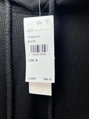 All In Favor Waffle Knit Hoodie Shirt Black Kangaroo Pocket Thermal Basic NEW M thumbnail 3