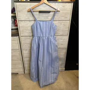A New Day Blue White Striped Midi Dress Sleeveless Smocked Back Pockets XS thumbnail 2