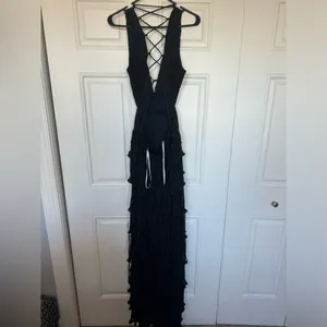 Lulus Beauty Icon Black Satin Pleated Tiered Lace-Up Maxi Dress thumbnail 7