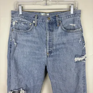 AGOLDE 90's Jean Blue Destroyed Denim Button‎ Fly Ripped Statement Size 28 thumbnail 4