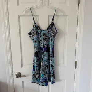 Y2K Apt. 9 whimsigoth fairycore blue & black paisley satin slip dress size small thumbnail 5