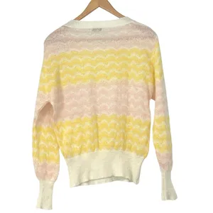 FRNCH Paris Linette Chevron Pink‎ and Butter Yellow Sweater Size Small Preppy thumbnail 3