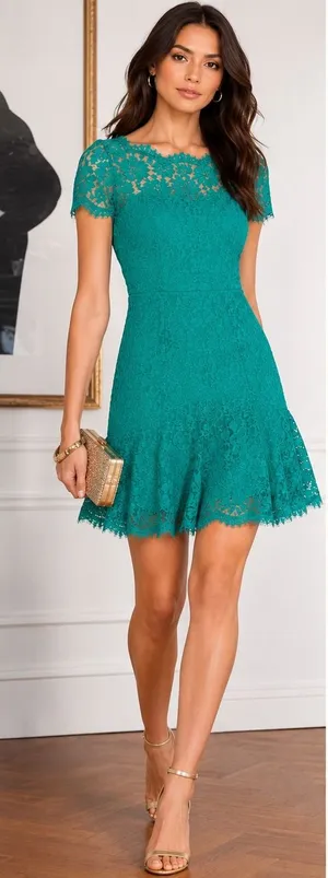 Diane von Furstenberg Fifi Dress‎ Womens Size 14 Green Lace V-Back Mini Cocktail thumbnail 1