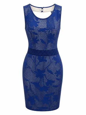 Bisou Bisou Cobalt Blue Lace Sleeveless Mini Dress thumbnail 3
