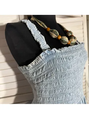 Vintage Y2K Gap babydooll denim dress tiered cotton cottage boho Western coastal thumbnail 5