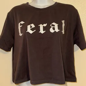 Dark Gray “FERAL” Graphic Crop Top – Size L thumbnail 1