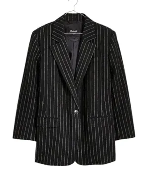 Madewell Wool Blend Oversized Blazer Jacket in Pinstripe Black Size 8 thumbnail 1