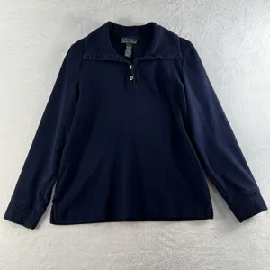Lauren Ralph Lauren Medium M 1/4 Button Cotton Sweater Navy Blue LRL Women's thumbnail 3