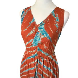 YFB Young Fabulous & Broke Sleeveless Rust‎ Orange & Blue Maxi Dress Med Tie Dye thumbnail 4