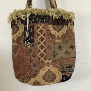 Vintage Handmade Tapestry Unique Patchwork Fringe‎ Artsy Goblincore Shoulder Bag thumbnail 3