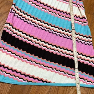 Bloomingdales Pink Turquoise Chevron Zigzag‎ Knit Wrap Midi Dress Vintage Med thumbnail 4
