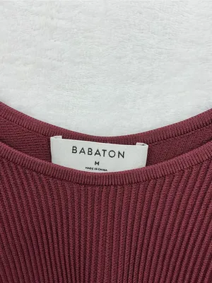 Babaton Off-the-Shoulder Ribbed Crop Sweater in Burgundy 1155 thumbnail 3